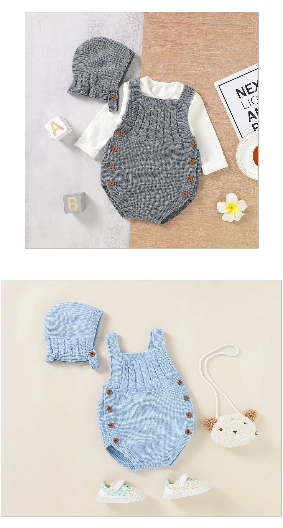 Baby Bodysuits Clothes Spring Autumn Sleeveless Knitting Newborn Boys Girls Solid Onesie Hats Sets 2pcs Infant Coveralls Outfits