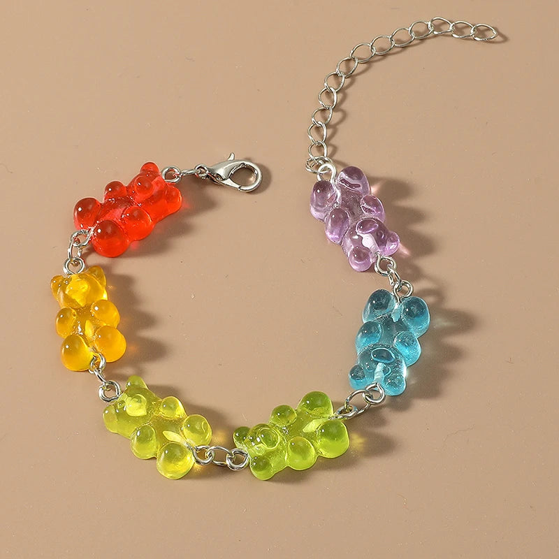 Cartoon Rainbow Candy Bear Ins Colored Gummy Candy Woman Bear Bounce Di Hip Hop Jelly Color Bracelet Girl Bracelet Gift