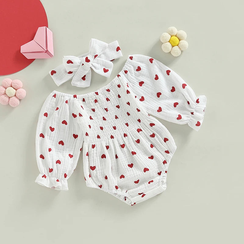 Newborn Baby Girl Clothes Floral Print Romper+Headband Ruffled Long Sleeve Bodysuit Jumpsuits Infant Clothes