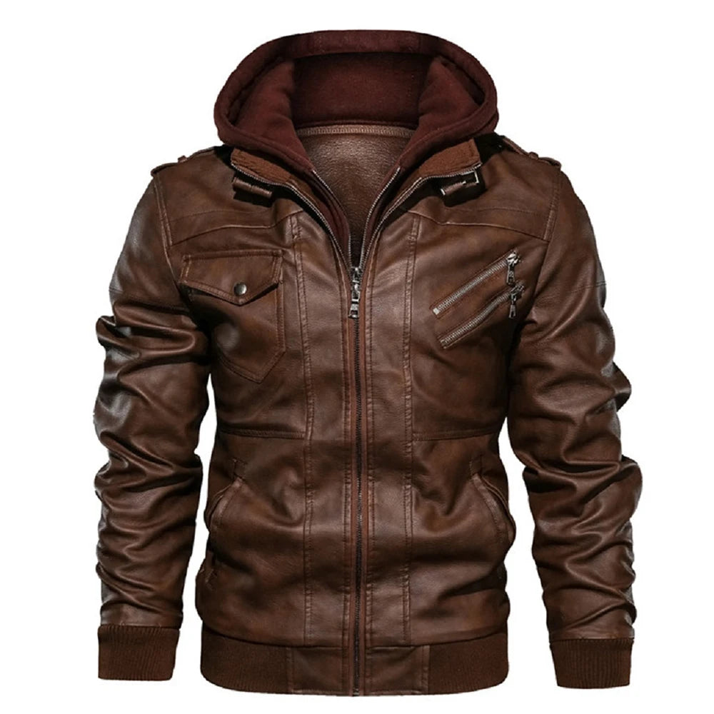 "KB Men's PU Leather Jacket - Autumn Biker Coat, Casual Motorcycle Style