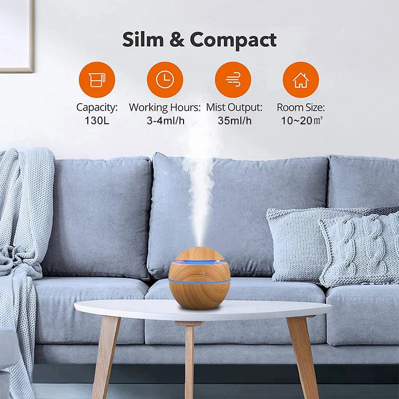 USB Ultrasonic Cool Mist Sprayer Essential Oil Fragrance Mini Home Wood Grain Air Humidifier Electric Air Aroma Diffuser Purifie