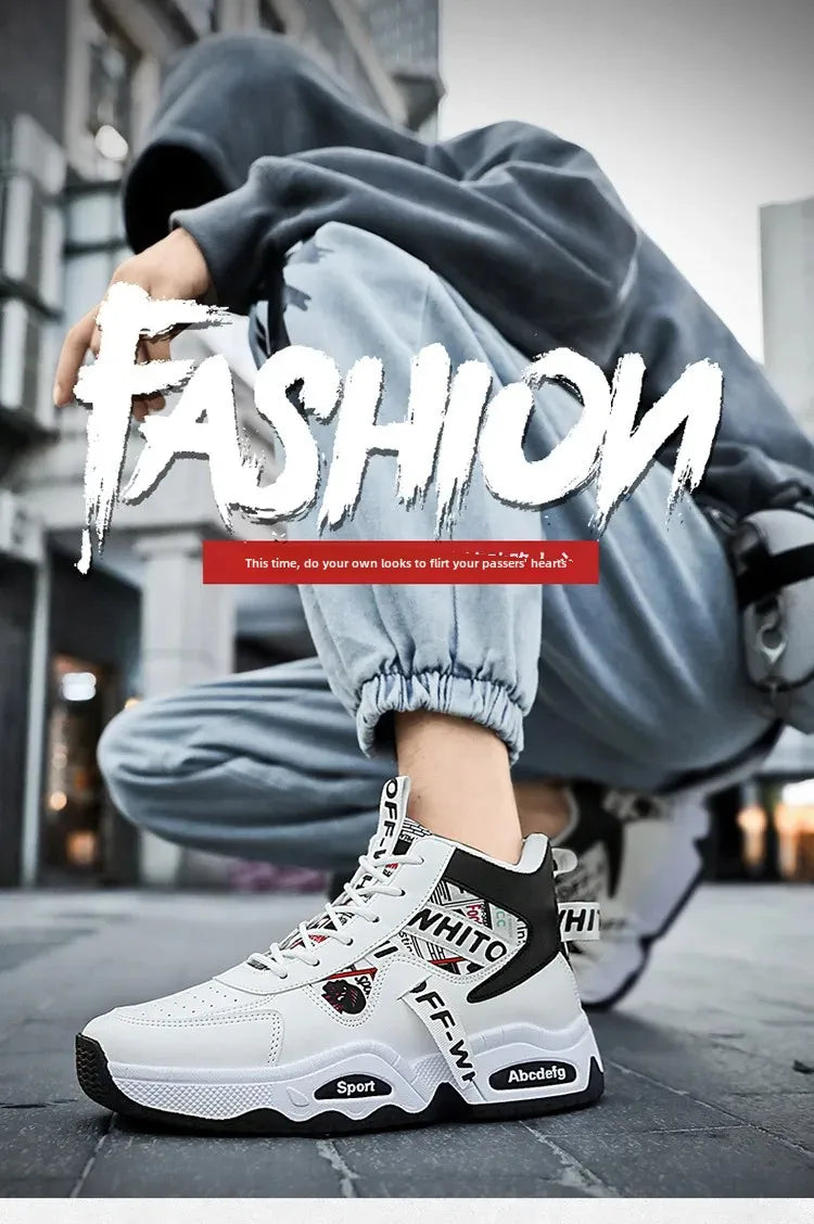 New Anti-Slip Mesh Breathable Sports Casual Shoes High Top Men's Shoes Increased Versatility Trendy Old-School Style