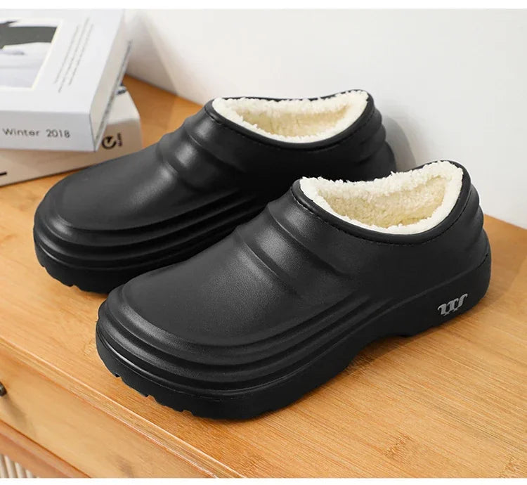 2024New Fashion Cotton Slippers Men Winter Warm Home Cotton Shoes Waterproof Garden Shoes Indoor Slip on Concise Shoes