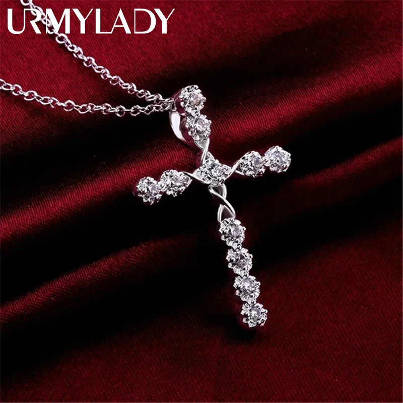 45cm 925 sterling silver Crystal Necklace wedding charms women lady noble Fashion Jewelry Classic Cross nice gift