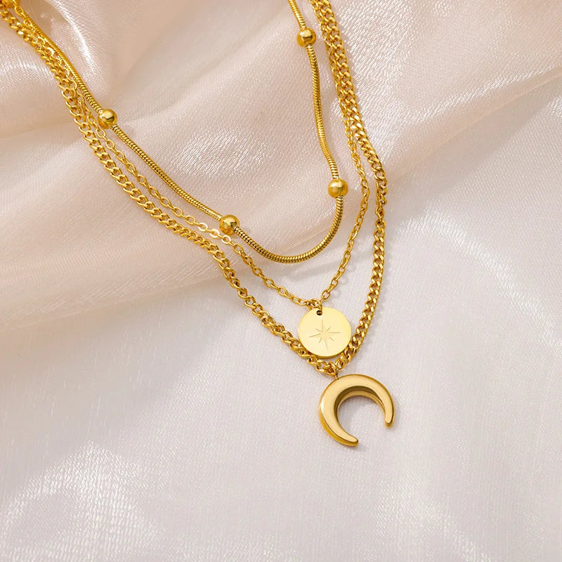 Multilayer Heart Necklaces For Women Stainless Steel Gold Color Evil Eye Pendant Chain Choker Necklace Wedding Jewerly Gift