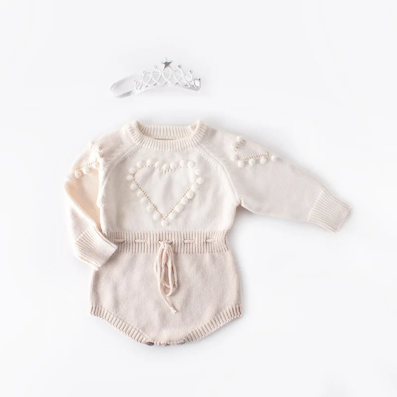 Spring Lovely Heart Jumpsuit Infant Baby Girl Knitted Clothes Love Romper Bodysuit Outfit Autumn Cotton Knitted Sweater Bodysuit