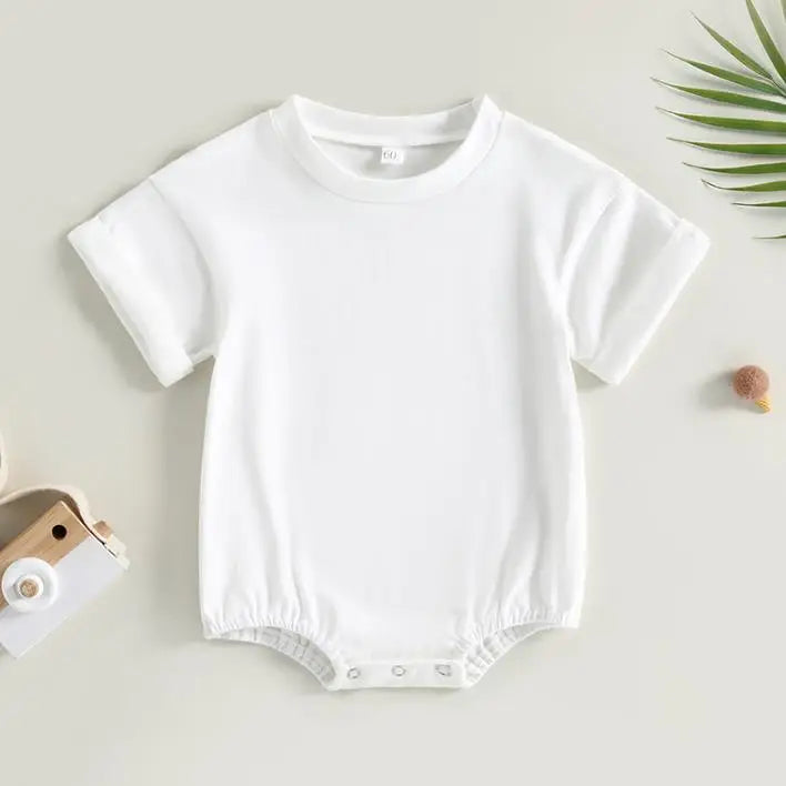 Unisex Baby Boy Girl Solid Color Short Sleeve Bubble Romper Oversized T-Shirt Bodysuit Top Summer Baby Jumpsuits Clothes