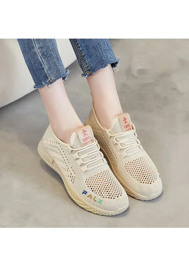 2022 Women's Sports Shoes Mesh Breathable Flat Shoes Casual Shoes Round Toe Ladies Flats