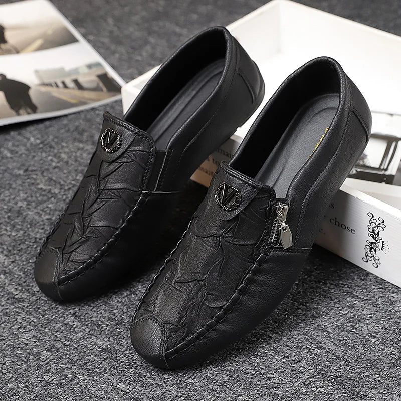 Super Comfortable Men Casual Shoes Soft Genuine Leather Loafers High Quality Male Driving Shoes Fashion Soft Printed Leather Sho