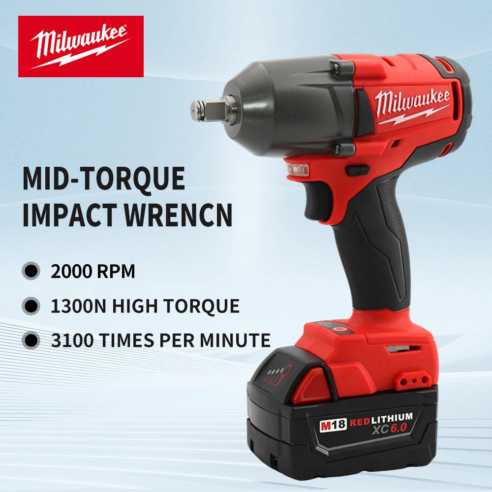 "Milwaukee 18V Mid-Torque Cordless Impact Wrench – High Speed, Pro Car Repair