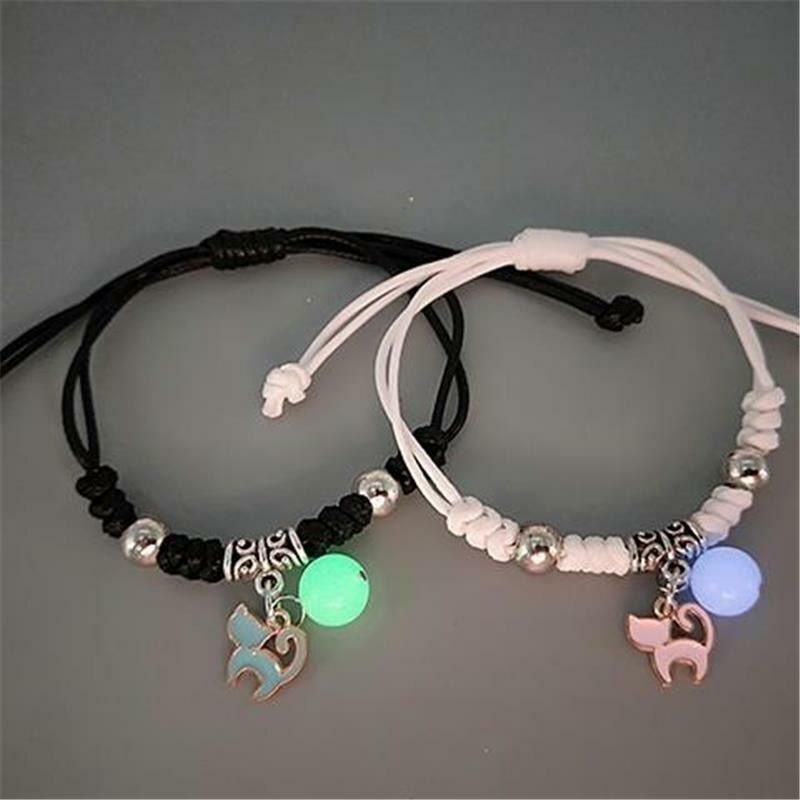 2PC/Set Romantic Luminous Charm Couple Bracelets For Women Fashion Stars Cat Pendant Bracelets Friendship Gift Jewelry Wholesale