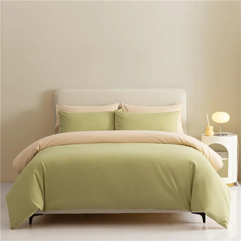 100%Brushed Cotton Solid Plain Reversible Duvet cover+2Pcs Pillowcases Twin Double Queen King size 3Pcs Soft Bedding set