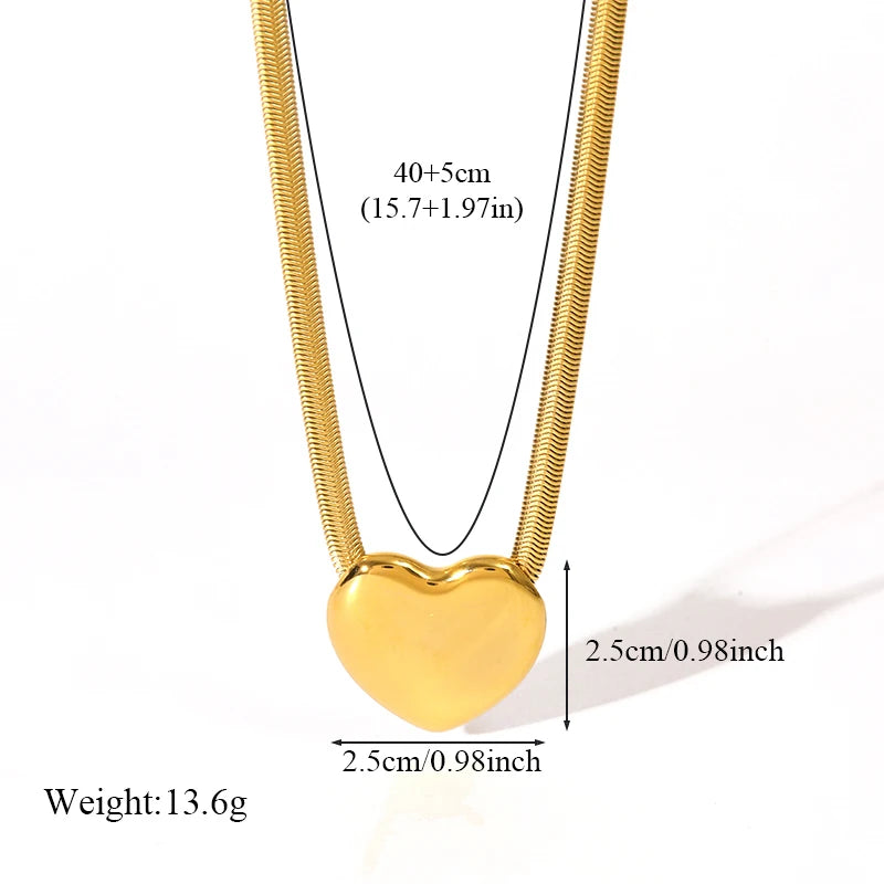 EILIECK 316L Stainless Steel Heart Love Pendant Necklace For Women Fashion 18K Gold Plated Neck Chain Waterproof Jewelry Gift