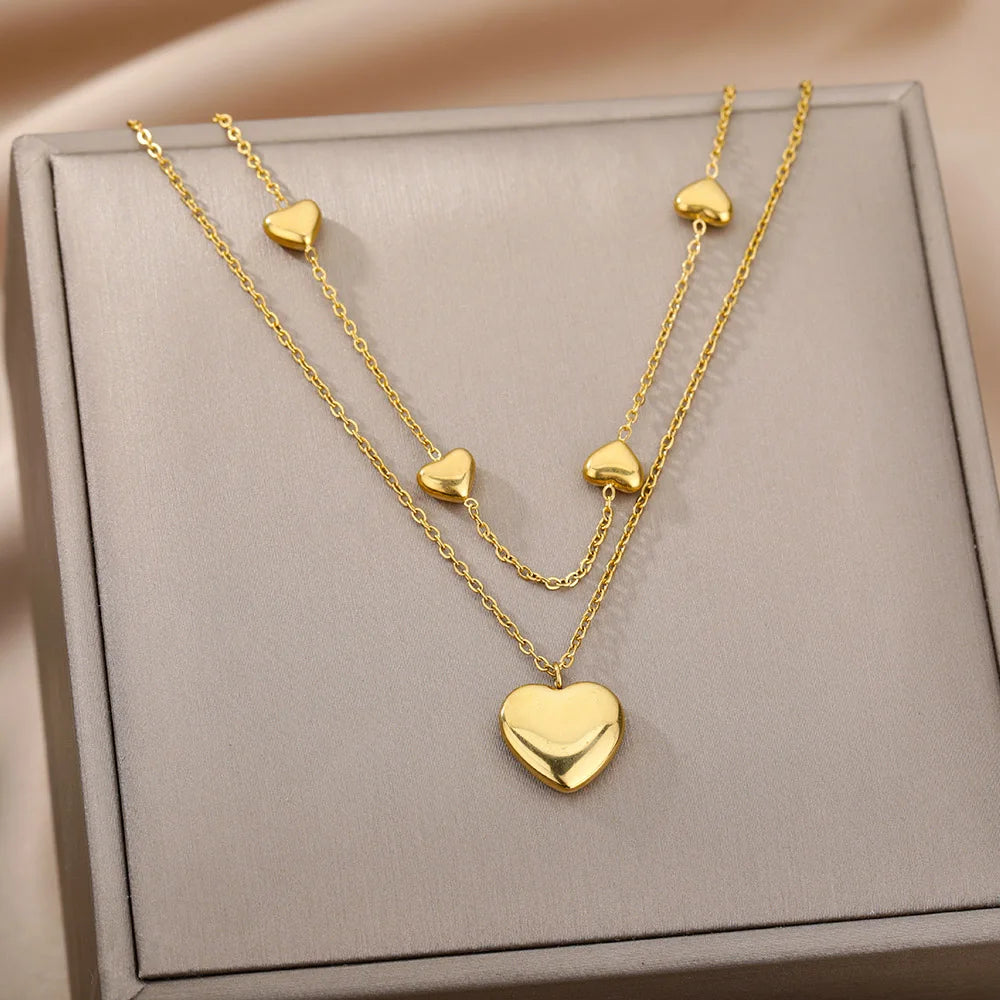 Multilayer Heart Necklaces For Women Stainless Steel Gold Color Evil Eye Pendant Chain Choker Necklace Wedding Jewerly Gift