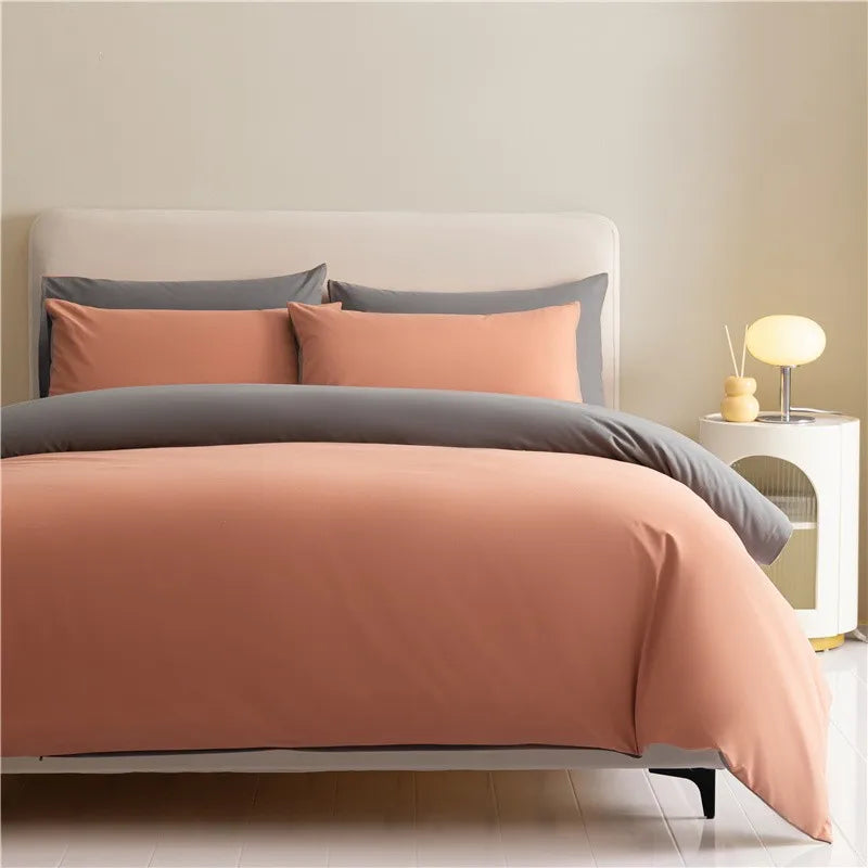 100%Brushed Cotton Solid Plain Reversible Duvet cover+2Pcs Pillowcases Twin Double Queen King size 3Pcs Soft Bedding set