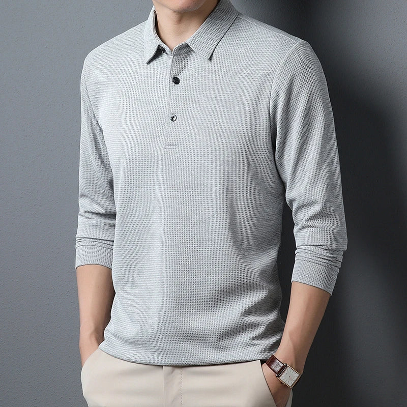 Men's Business Casual Polo Long Sleeve T-shirt Summer Comfortable  Top