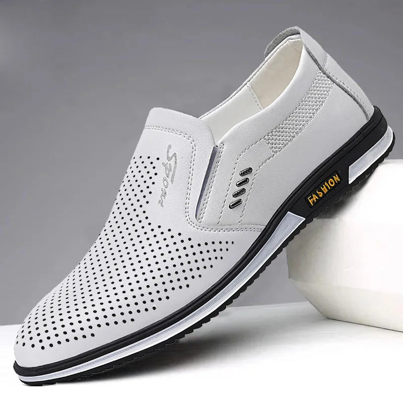 2024 Spring and Autumn Men's English Leather Shoes Men's White Leather Shoes Cover Feet Men's Shoes Autumn Men's Casual