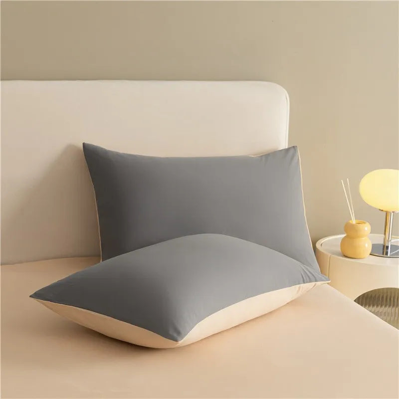 100%Brushed Cotton Solid Plain Reversible Duvet cover+2Pcs Pillowcases Twin Double Queen King size 3Pcs Soft Bedding set