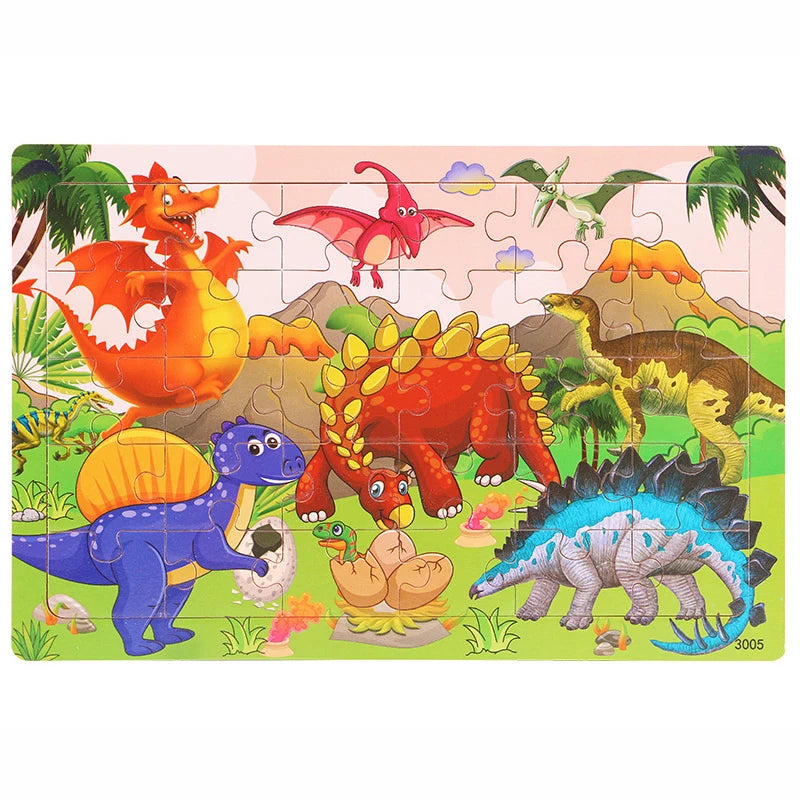 30 Pieces Wooden Jigsaw Puzzle Kids Cartoon Animal Vehicle Puzzles Games Baby Early Learning Educational Toys for Children