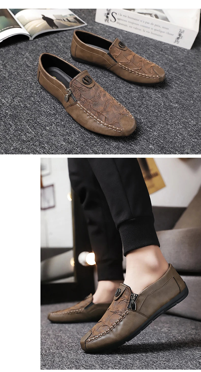 Super Comfortable Men Casual Shoes Soft Genuine Leather Loafers High Quality Male Driving Shoes Fashion Soft Printed Leather Sho