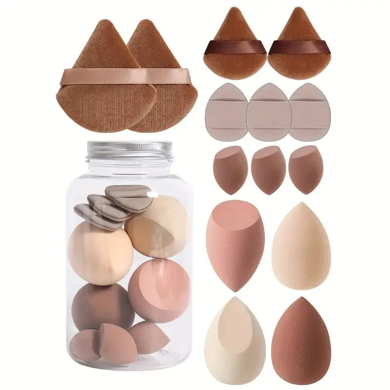 Makeup Sponge Set 14Pcs - Velvet Beauty Blenders, Finger Puff & Storage Jar