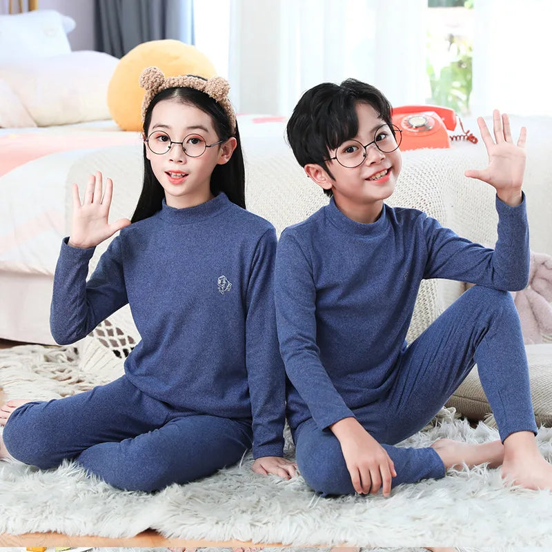 Kids Pajama Suit Autumn Cotton Thermal Underwear Tops+Pants 2-Piece Set Boys Sleepwear Cartoon Girls Winter Home Clothing 3-14 Y