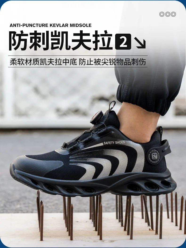 Rotary Buckle Work Sneakers Protective Shoes Lightweight Safety Shoes Puncture-Proof Anti-smash Steel Toe Shoes Work Boots Men