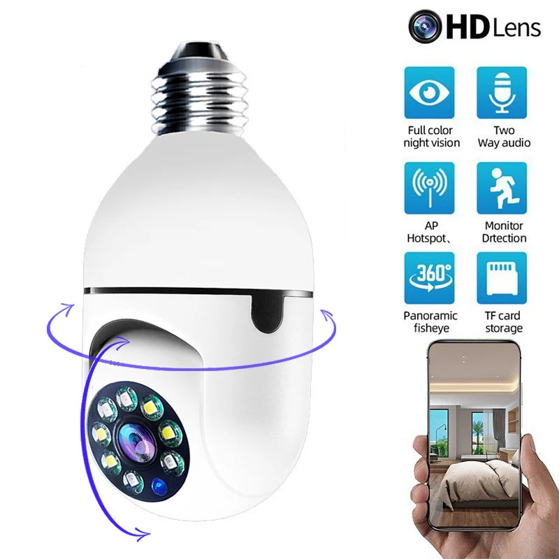 4G WiFi IP Camera E27 Bulb Cam 3MP Wireless Baby Monitor AI Tracking Security