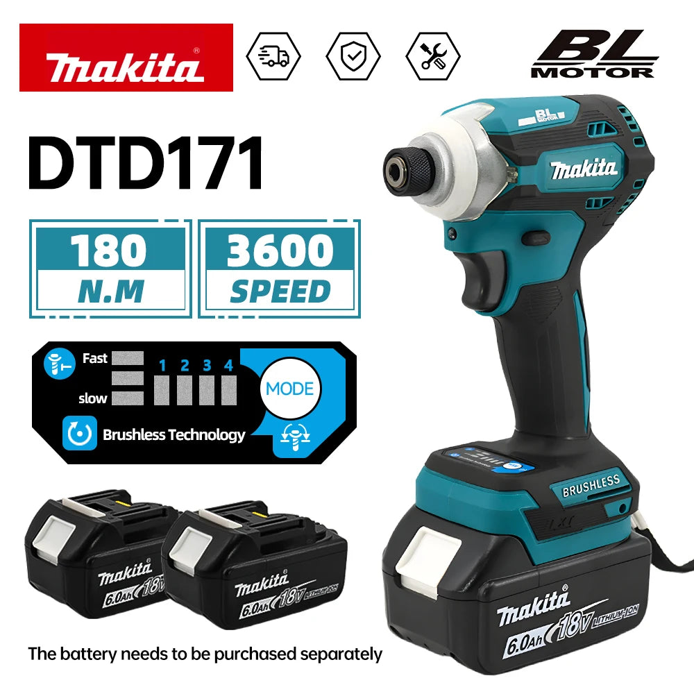 Makita 180N.m DTD171 New Impact Driver Brushless Electric Screwdriver 18V