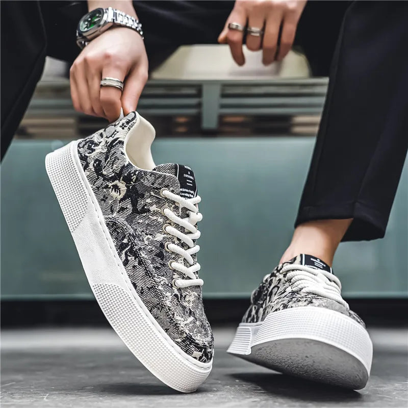 2025 New Arrival Men's Thick Soled Printed Shoes with Height Increasing Cushioning Casual Shoes