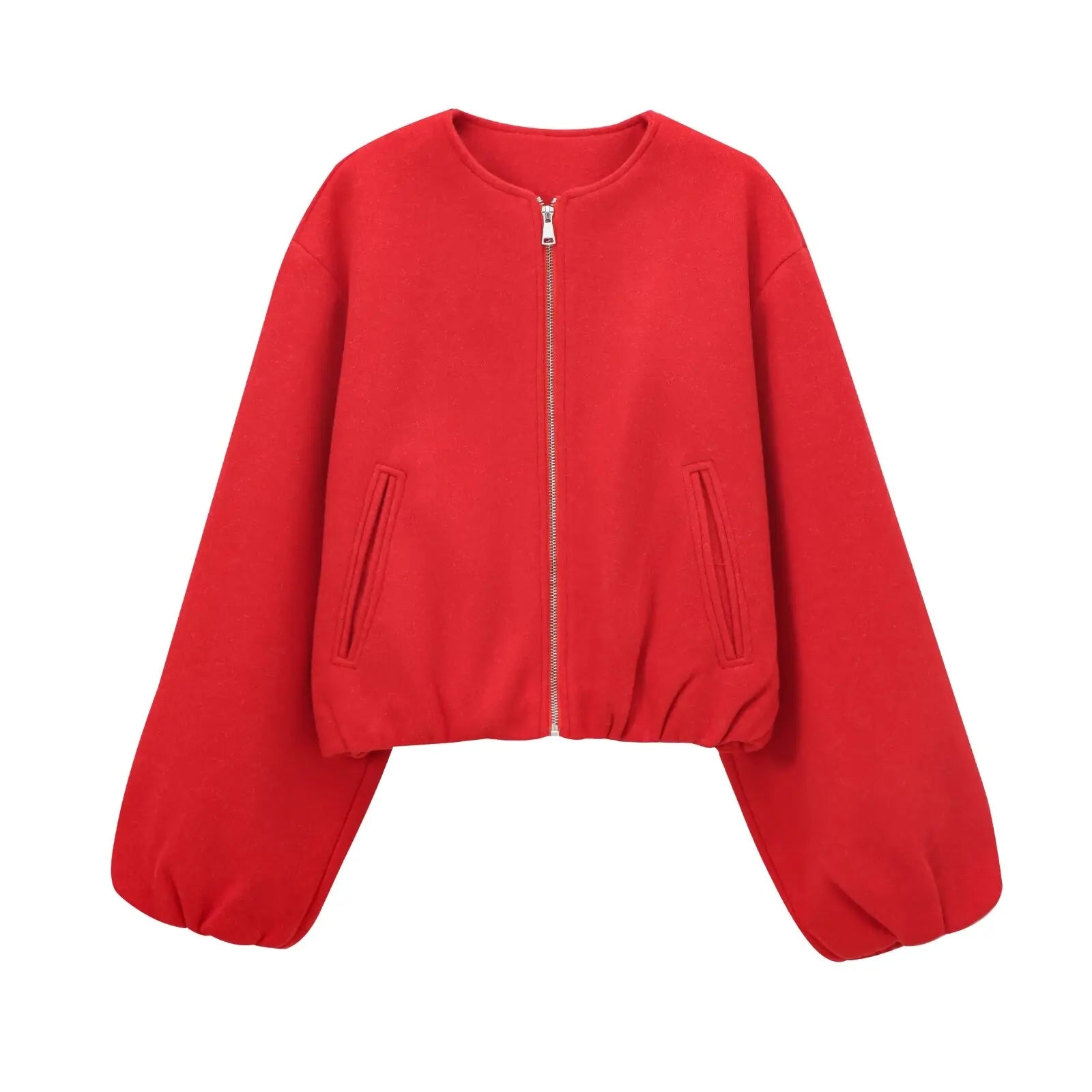 TRAF Red Zipper Bomber Jackets for Women Soft Cropped Jackets Woman 2024 Long Sleeve Woman's Sports Jacket New in Outerwears