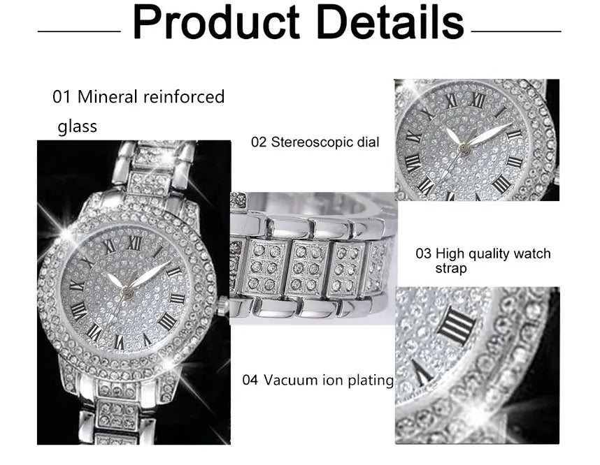 6PCS Women Watch Luxury Elegant Alloy Watch Crystal Wristwatch For Ladies Gift Quartz Watch Alloy Rhinestone Bracelet Montre