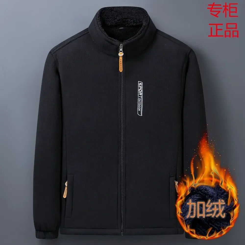 Winter Men Outdoor Fleece Jacket Casual Polar Fleece Cold-Proof Thickened Coat Lightweight Windproof Zipper Cardigan Warm Jacket