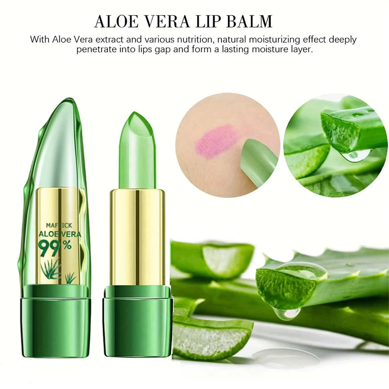 Aloe Vera Lipstick, Long Lasting Lip Care Nutritious Plumper Lip Balm Moisturizer Magic Temperature Color