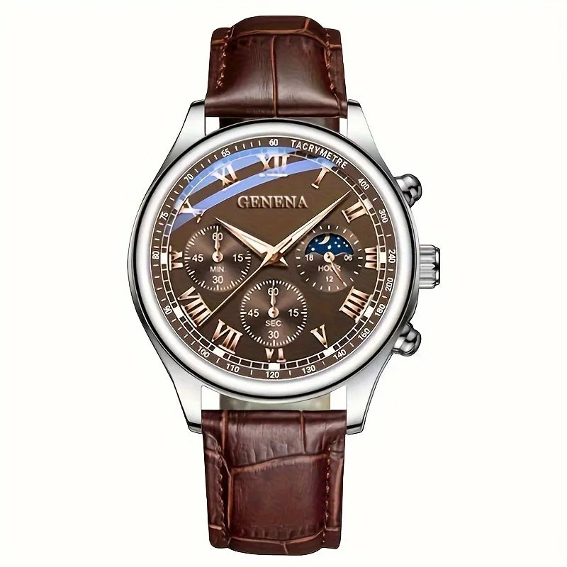 GENEVA High Quality Men's Luxury Belt Fashion Quartz Watch Men Round Business