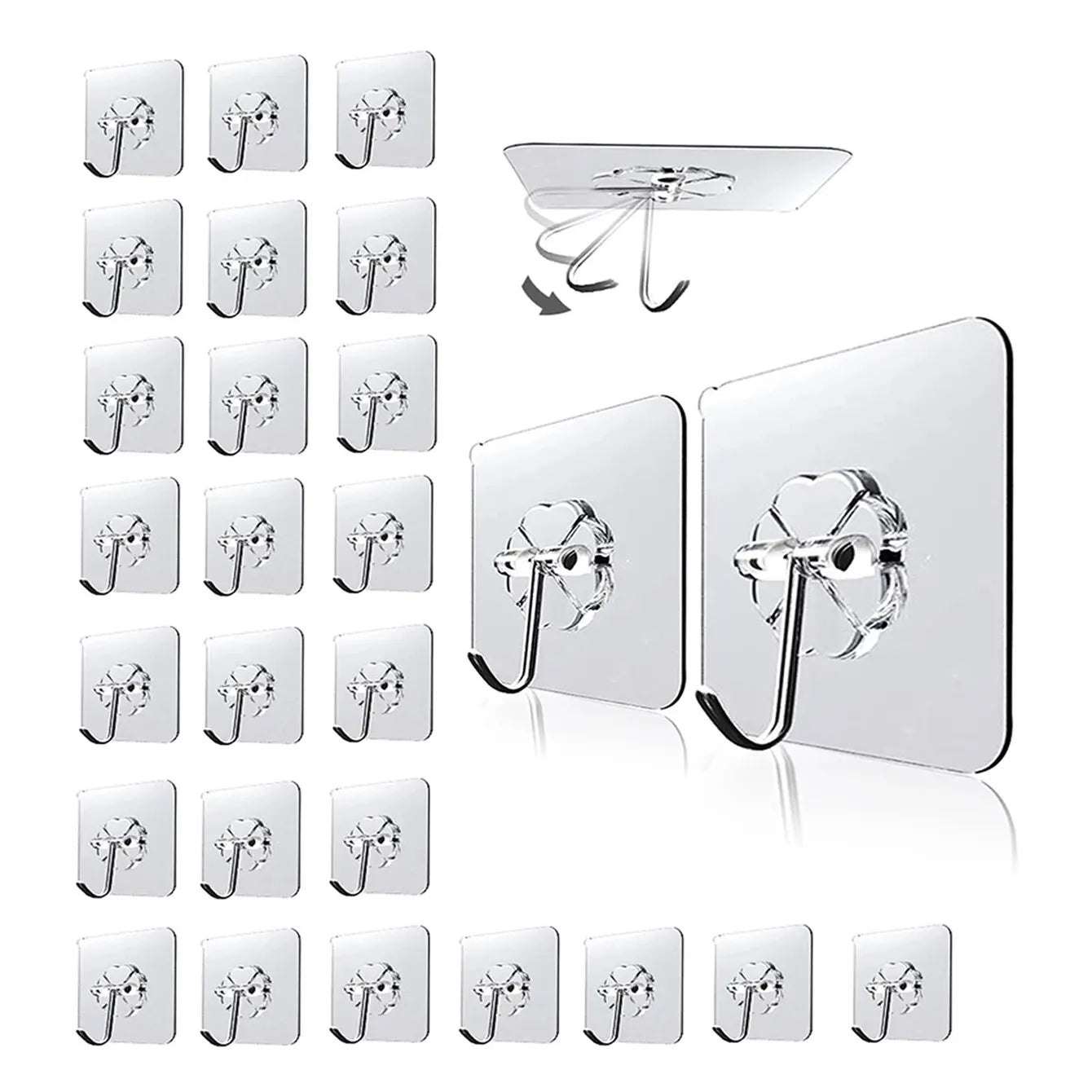 30pc Transparent Wall Mount Hooks - Strong Grip, Traceless, Easy Install