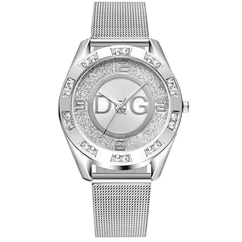 Fashion Luxury Watch DQG Crystal Quartz Female Watch Gold Silver Stainless Steel Ladies Dress Watch  Zegarek Damski