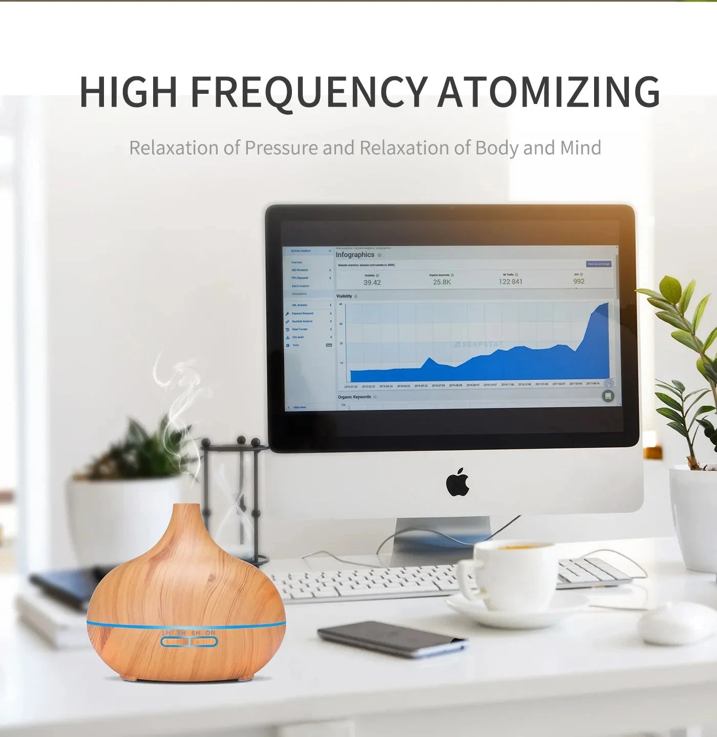 Air Humidifier Aromatherapy Essential Oil Diffuser Wood Grain 500ml Ultrasonic Remote Control 7 Color Lights For Home Bedroom ﻿