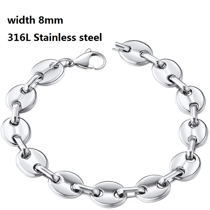 316L Stainless Steel Cuban Chain Bracelet for Men Women Figaro  Vintage Metal Viking Kpop Pulseras Emo Cute Luxury Jewelry Gift