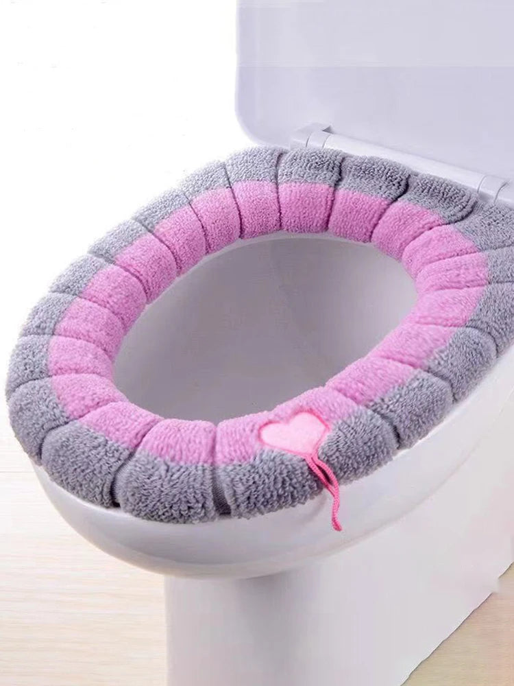 1 Pack Stitched Color Portable Knitted Toilet Mat Thickened Washable Antifreeze