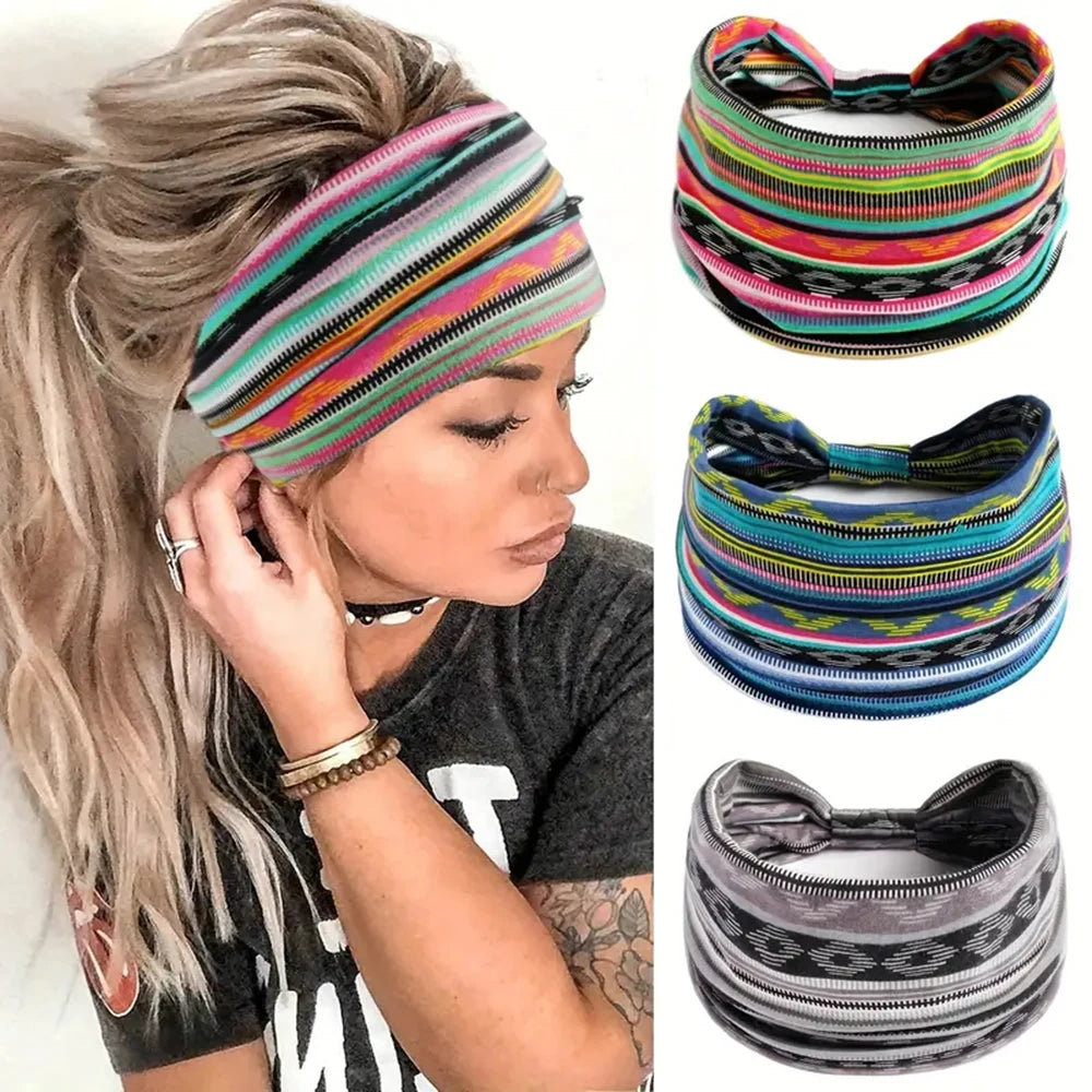 1 Pc Women's Bohemian Style Elastic Headscarf - Fashionable, Breathable, Cotton