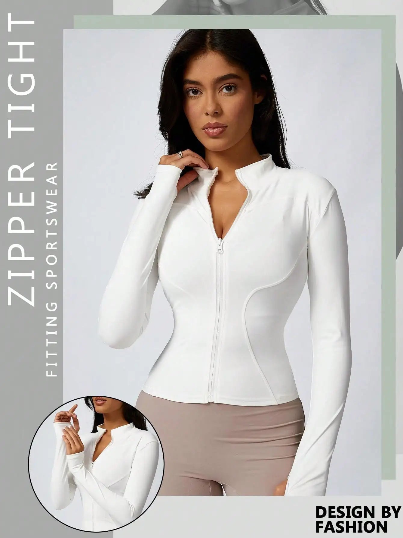 Solid Color Zipper Turtleneck Sports Jacket – Long-Sleeve Gym & Outdoor Wear