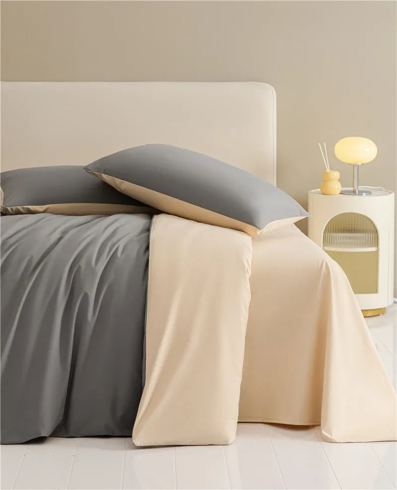 100%Brushed Cotton Solid Plain Reversible Duvet cover+2Pcs Pillowcases Twin Double Queen King size 3Pcs Soft Bedding set