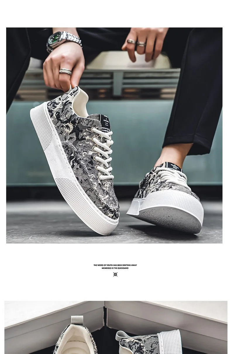 2025 New Arrival Men's Thick Soled Printed Shoes with Height Increasing Cushioning Casual Shoes