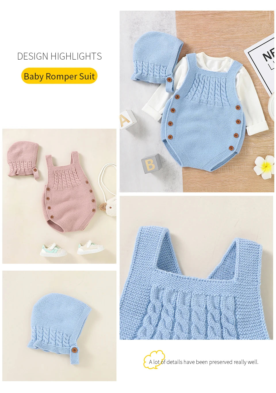 Baby Bodysuits Clothes Spring Autumn Sleeveless Knitting Newborn Boys Girls Solid Onesie Hats Sets 2pcs Infant Coveralls Outfits