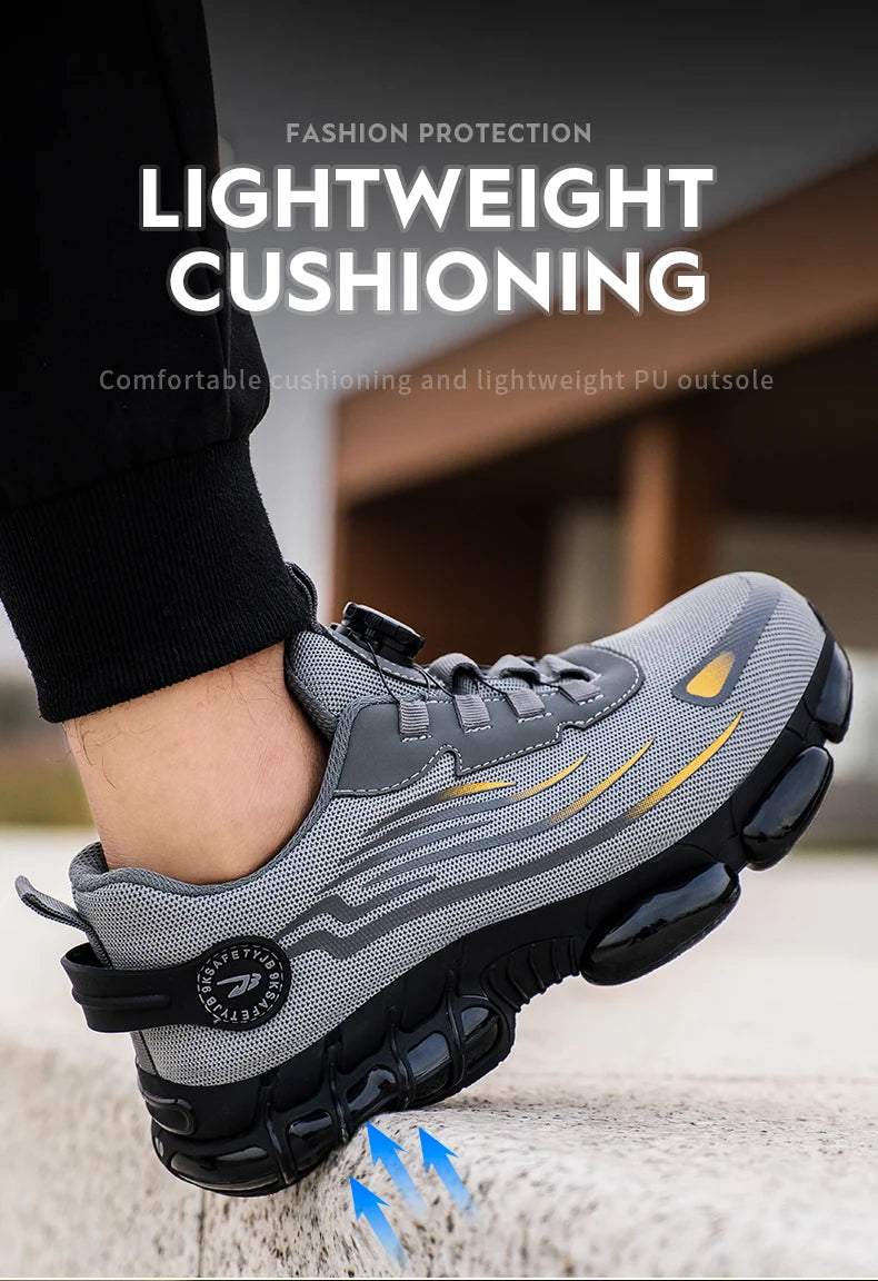 Rotating Button New Safety Shoes Men Anti-smash Anti-puncture Work Shoes Fashion Men Sport Shoes Security Protective Boots Men