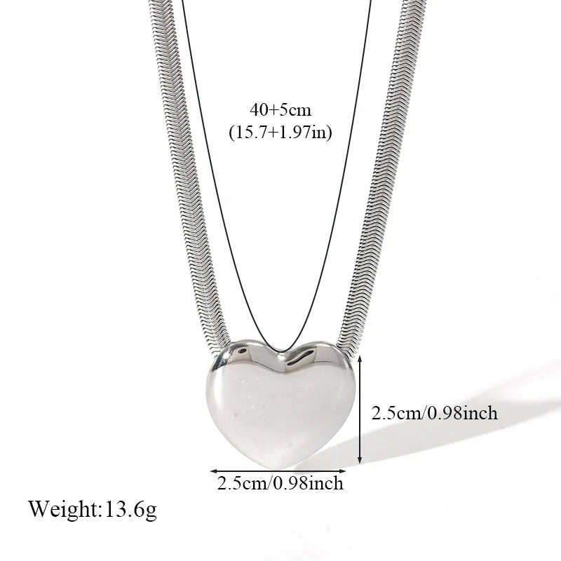 EILIECK 316L Stainless Steel Heart Love Pendant Necklace For Women Fashion 18K Gold Plated Neck Chain Waterproof Jewelry Gift