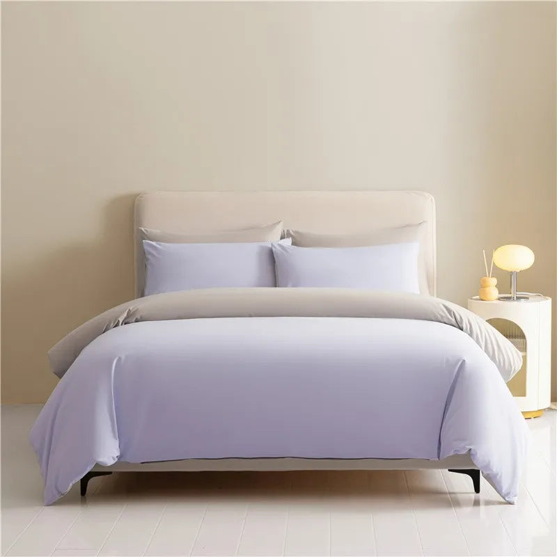 100%Brushed Cotton Solid Plain Reversible Duvet cover+2Pcs Pillowcases Twin Double Queen King size 3Pcs Soft Bedding set