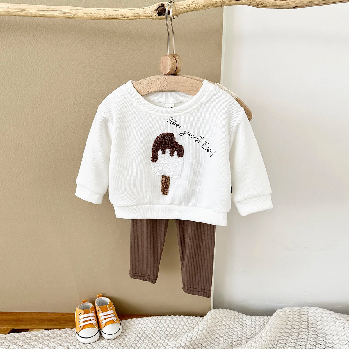 2PCS Boys Baby Infant Suit Fall Children's Top Cute Popsicle Embroidery Spring Baby Outfit Set Long Sleeve Girl Kids Clothes