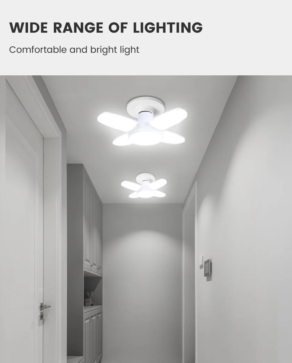 Fan Foldable 28W LED Bulb - 40W Deformable Ceiling Light for Home & Garage 6500K